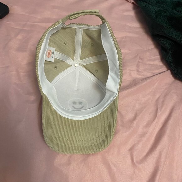 Tan Corduroy Baseball Cap W/ Gold Glitter Smiley Patch Adult Adjustable Strap - Picture 4 of 6
